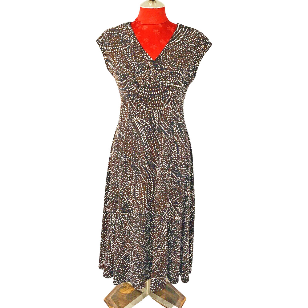 Jones New York casual dress US size 6P Petite Brown Black & Cream Empire Waist
